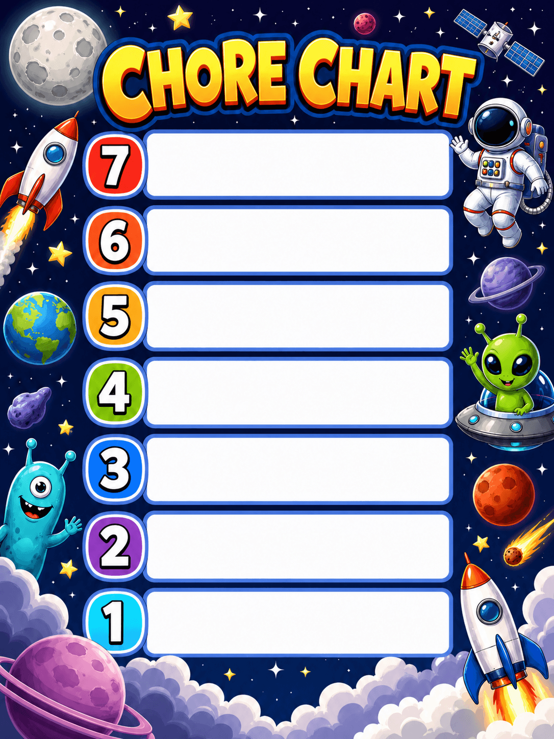 Space Explorer chore chart template for kids