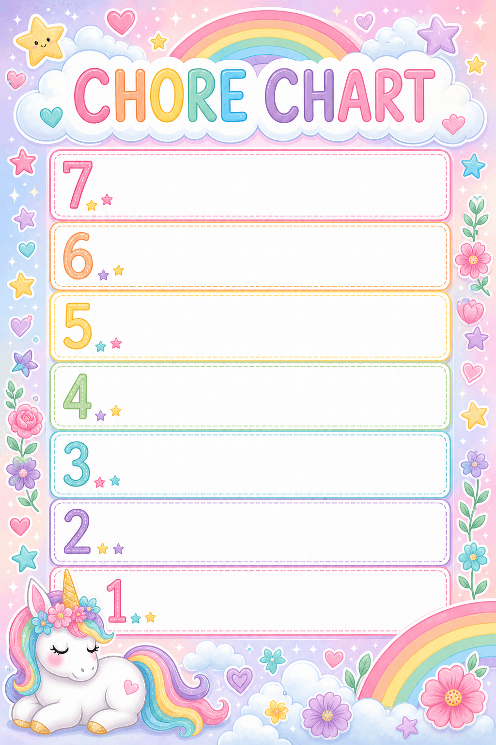 Chore chart template for kids ages 7 to 10
