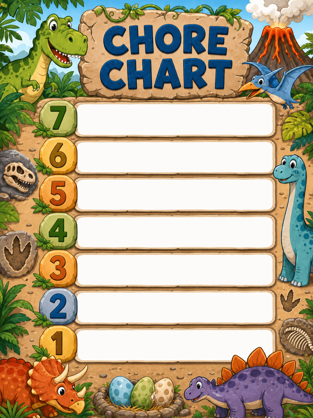 Dinosaur Discovery chore chart template for kids